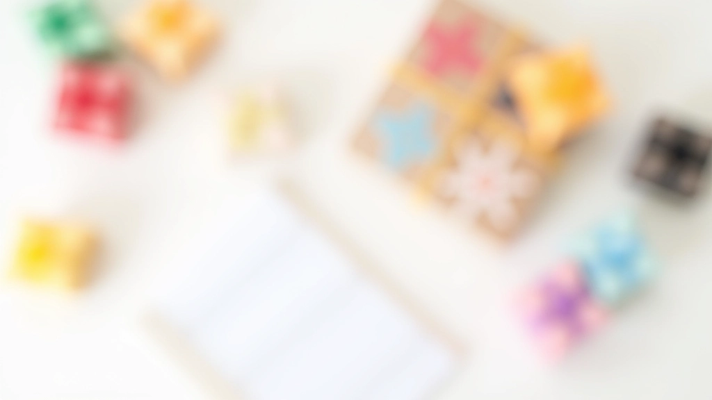 Boîtes-cadeaux colorées arrangées sur table, avec carnet de planification budgétaire
