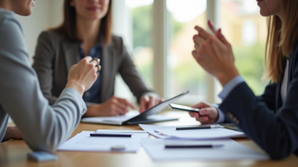 Consultation financière en face-à-face, deux personnes discutant avec documents sur table