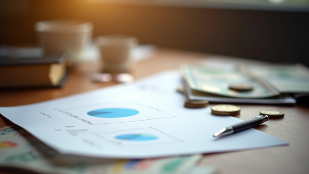 Cahier de planification financière avec stylo, graphiques et notes sur bureau