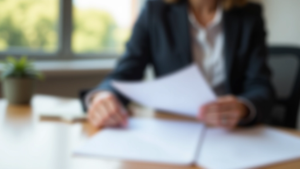 Personne lisant des documents d'association, assis à table avec classeur ouvert