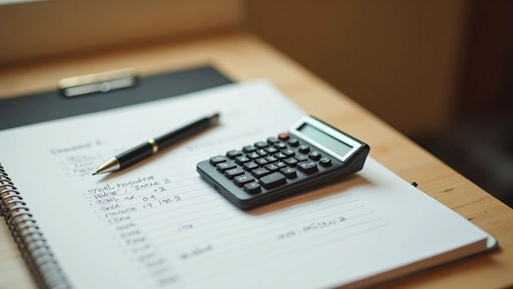 Calculatrice avec papier montrant un exemple de calcul de réduction fiscale