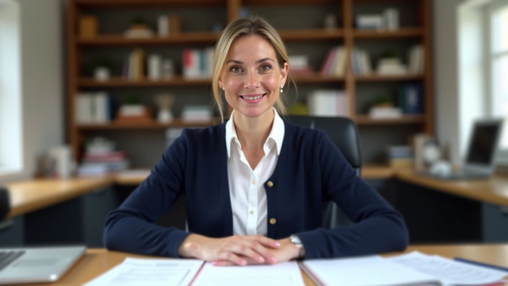 Véronique Marchand dans son bureau chez Générosité Budgétée SARL, entourée de documents de fiscalité et de guides sur les donations